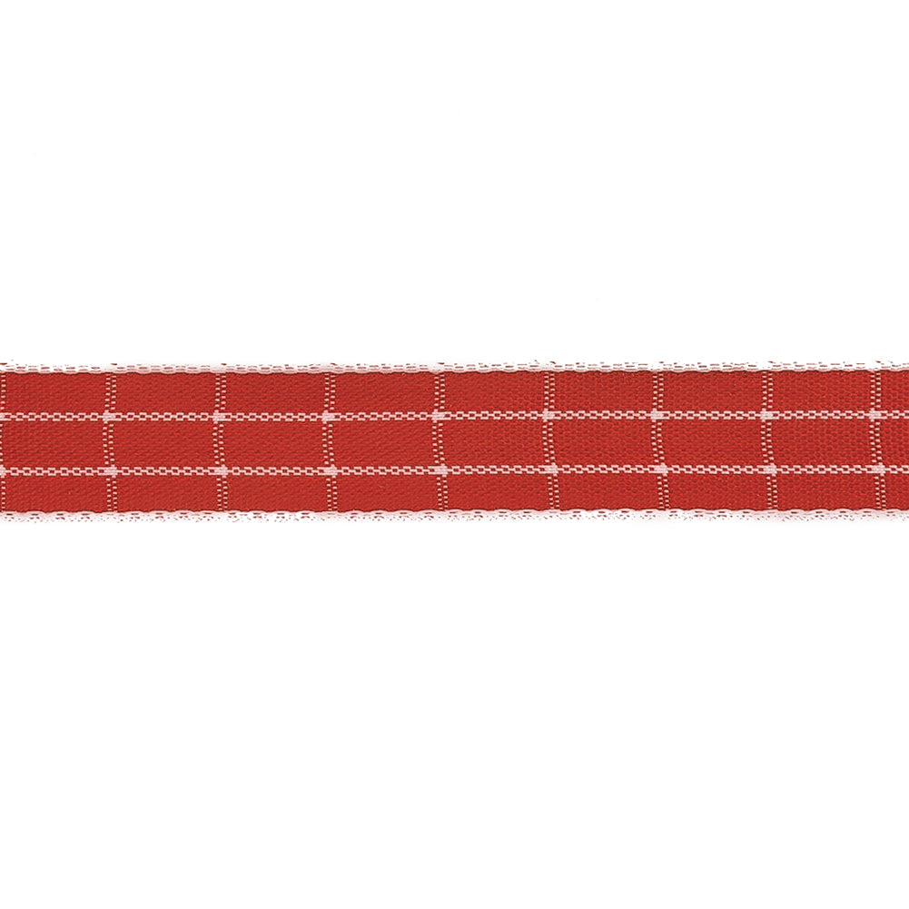 Red and White Windowpane Check Woven Ribbon - 0.625" Detail