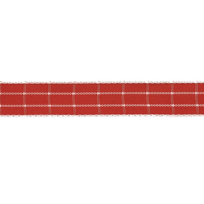 Red and White Windowpane Check Woven Ribbon - 0.625" Detail