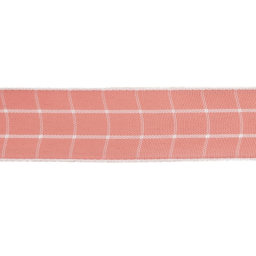 Pink Icing and White Windowpane Check Woven Ribbon - 1" Detail