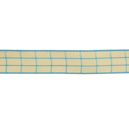 Baltic Sea and Ethereal Green Windowpane Check Woven Ribbon - 0.625" Detail