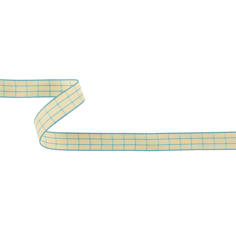 Baltic Sea and Ethereal Green Windowpane Check Woven Ribbon - 0.625"
