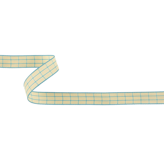 Baltic Sea and Ethereal Green Windowpane Check Woven Ribbon - 0.625"