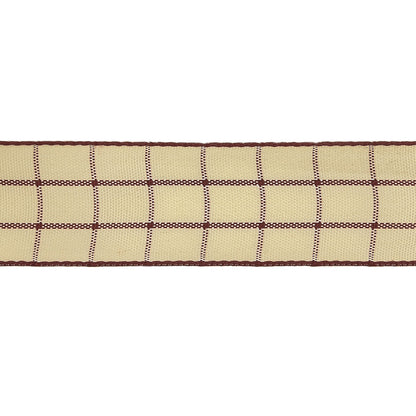 Burgundy and Ethereal Green Windowpane Check Woven Ribbon - 1" Detail