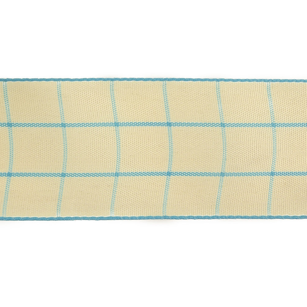 Baltic Sea and Ethereal Green Windowpane Check Woven Ribbon - 1.5" Detail