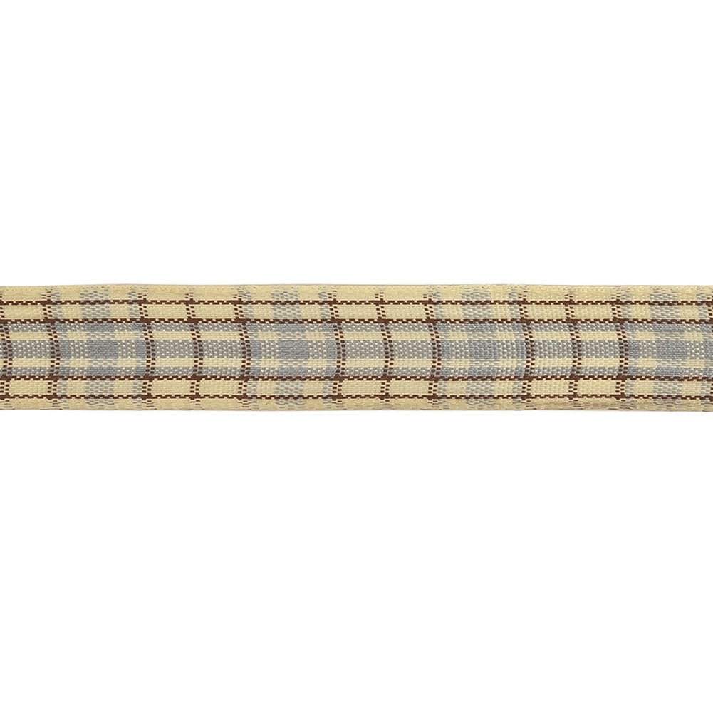 Gray, Brown and Vanilla Ice Plaid Woven Ribbon - 0.625" Detail