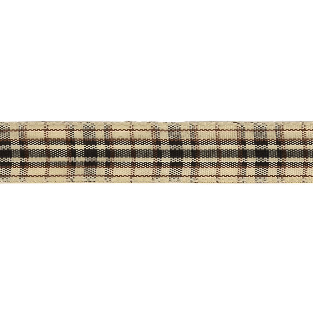 Vulcan, Brown and Vanilla Ice Plaid Woven Ribbon - 0.625" Detail