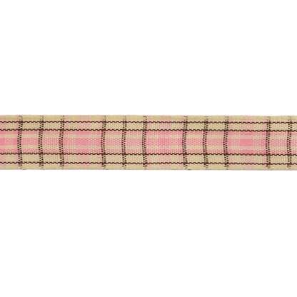 Baby Pink, Brown and Vanilla Ice Plaid Woven Ribbon - 0.625" Detail