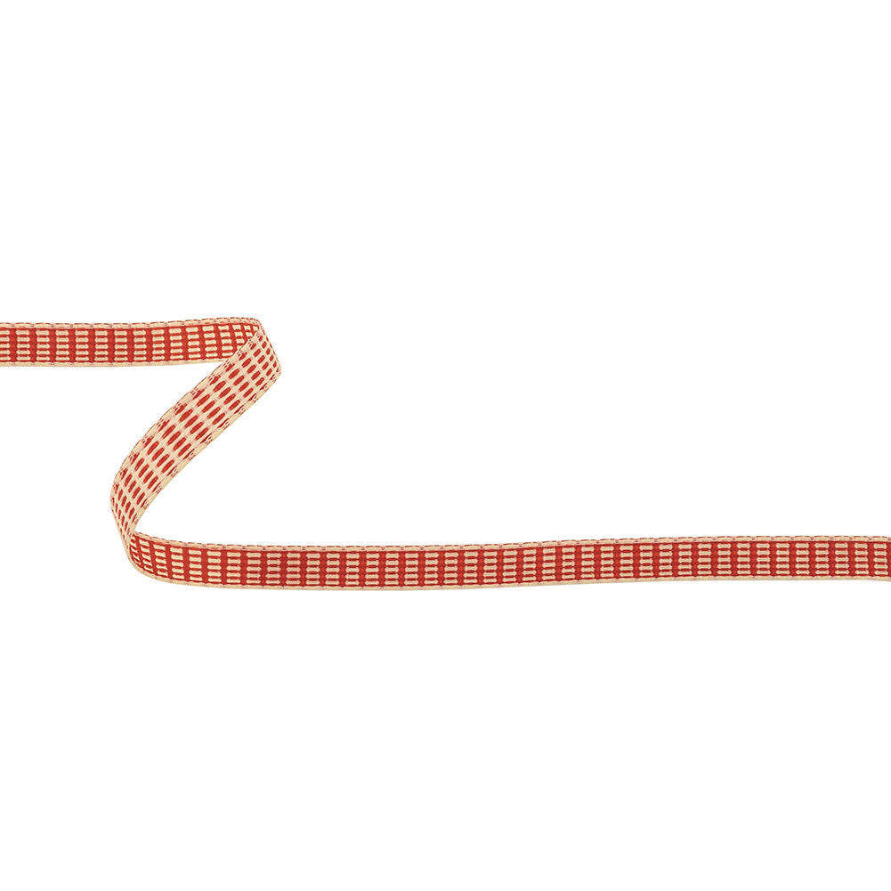Red and White Rectangles Jacquard Ribbon - 0.375"