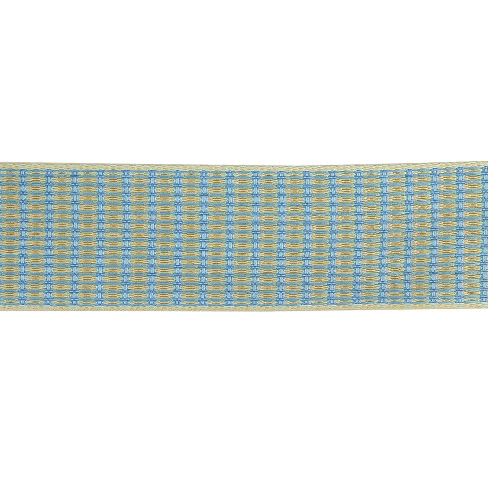 Turquoise and Tofu Rectangles Jacquard Ribbon - 1" Detail