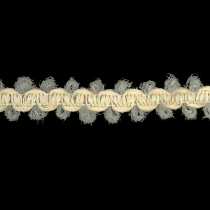 Steel Blue and Gardenia Fuzzy Braided Wool Blend Trim - 0.5" Detail