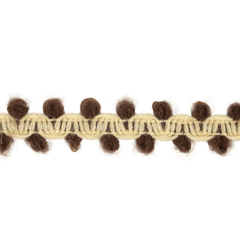 Chicory Coffee and Gardenia Fuzzy Braided Wool Blend Trim - 0.5" Detail