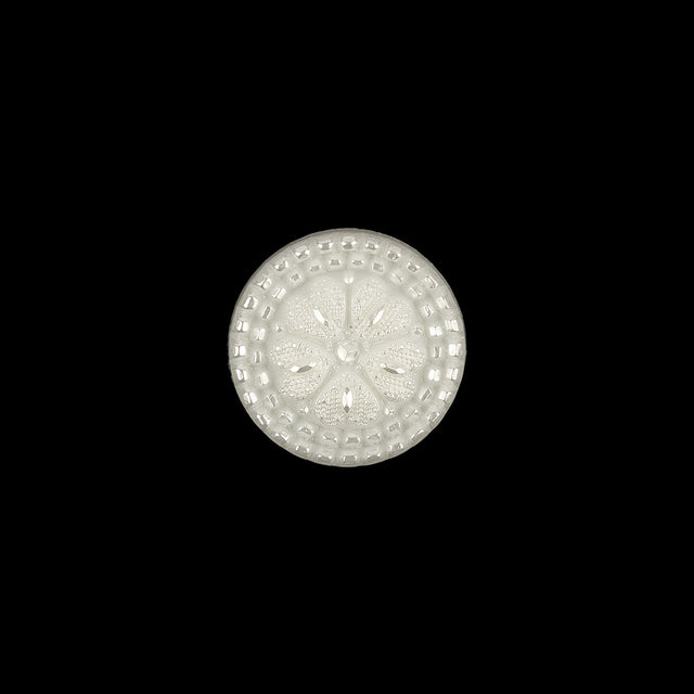 Italian White and Silver Tint Floral Textured Shank Back Button - 20L/12.5mm