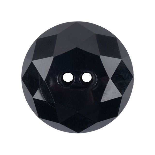 Black Multi Faceted 2-Hole Plastic Coat Button - 44L/28mm