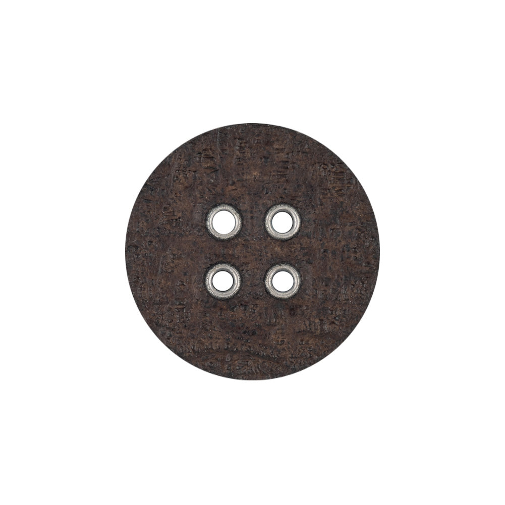 Italian Dark Brown and Shiny Silver Metal 4-Hole Leather Button - 34L/21.5mm Detail