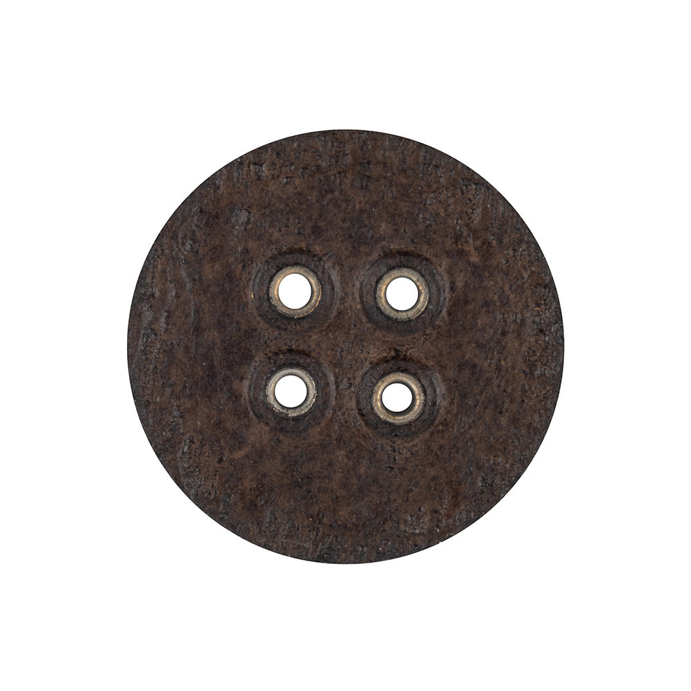 Italian Dark Brown and Shiny Silver Metal 4-Hole Leather Button - 40L/25.5mm Detail