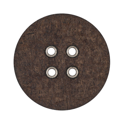 Italian Dark Brown and Shiny Silver Metal 4-Hole Leather Button - 52L/33mm Detail
