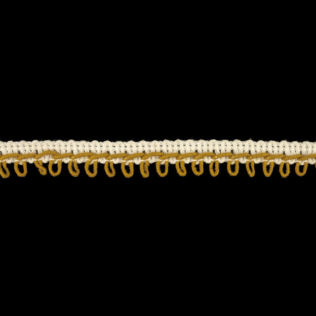 White and Mustard Embroidered Picot-Look Fringe - 0.625"