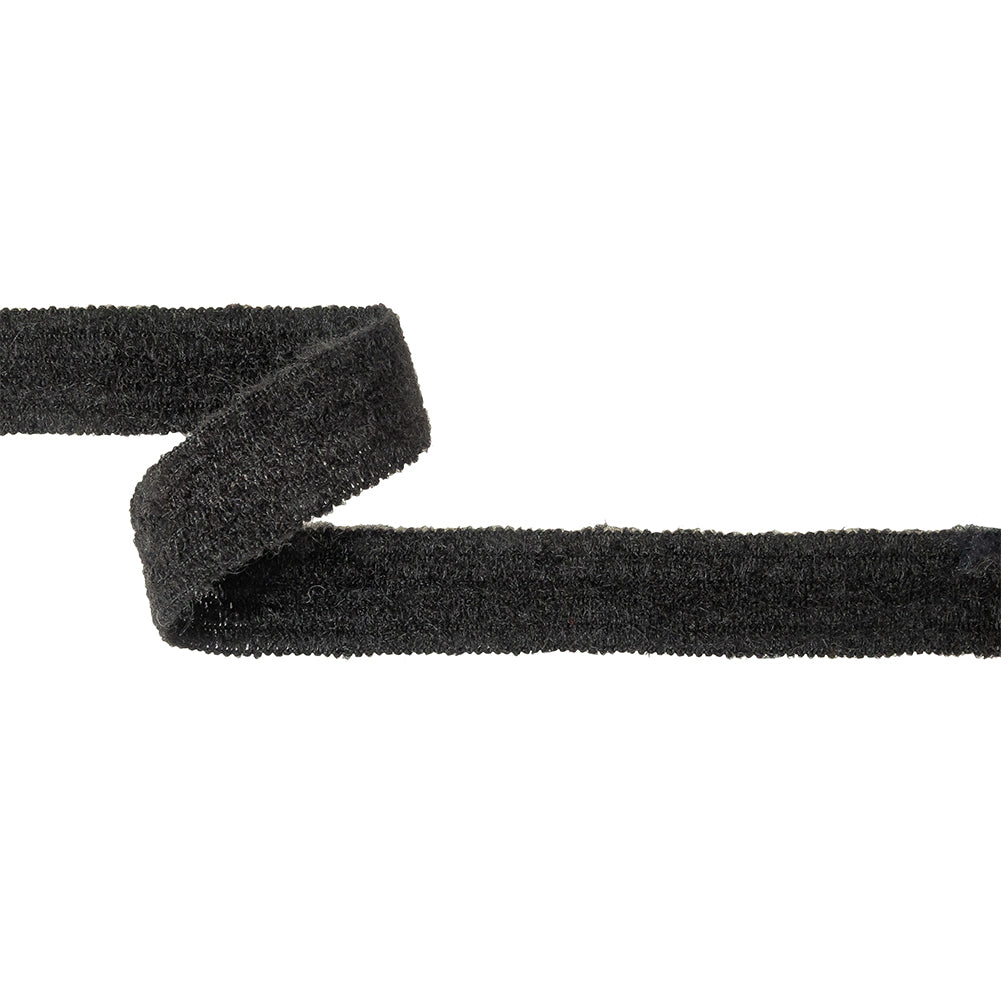 Black Fuzzy Wool Blend Foldover Trim - 1"
