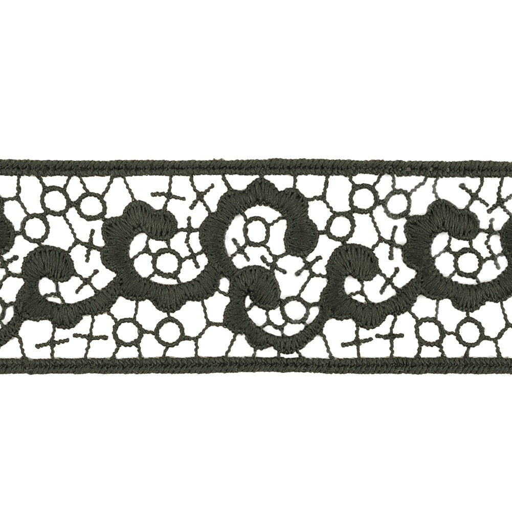 Forest Green Abstract Vines Venise Lace Trim - 1.5" Detail