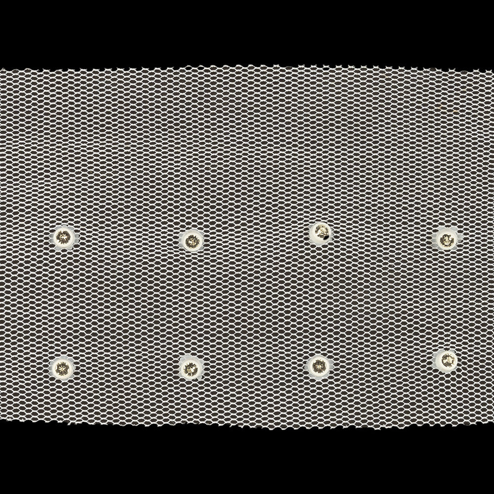 Silver Rhinestones on White Mesh Trimming - 2.75" Detail