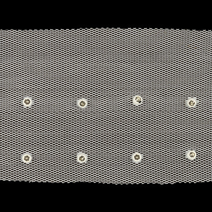 Silver Rhinestones on White Mesh Trimming - 2.75" Detail