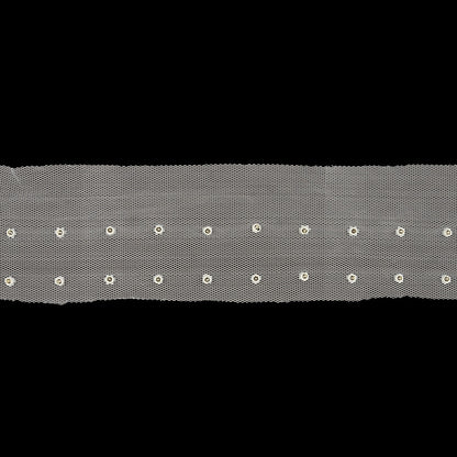 Silver Rhinestones on White Mesh Trimming - 2.75"