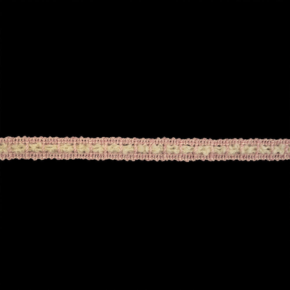 Pink and Cream Wool Crocheted Trim - 0.375"