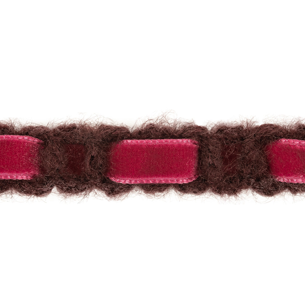 Wine Red Crocheted Trim with Magenta Velvet Ribbon Core - 0.625" Detail