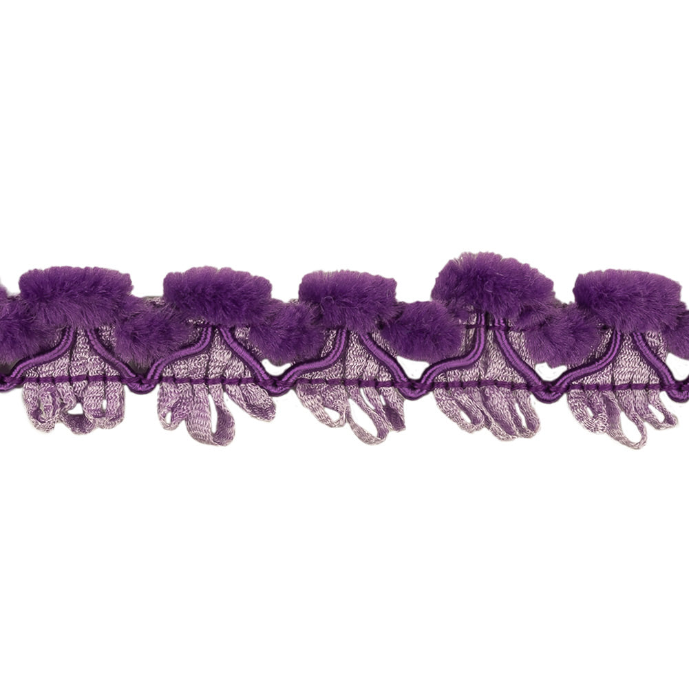 Purple Faux Fur and Picot Trios Cord Braided Trim - 0.875" Detail