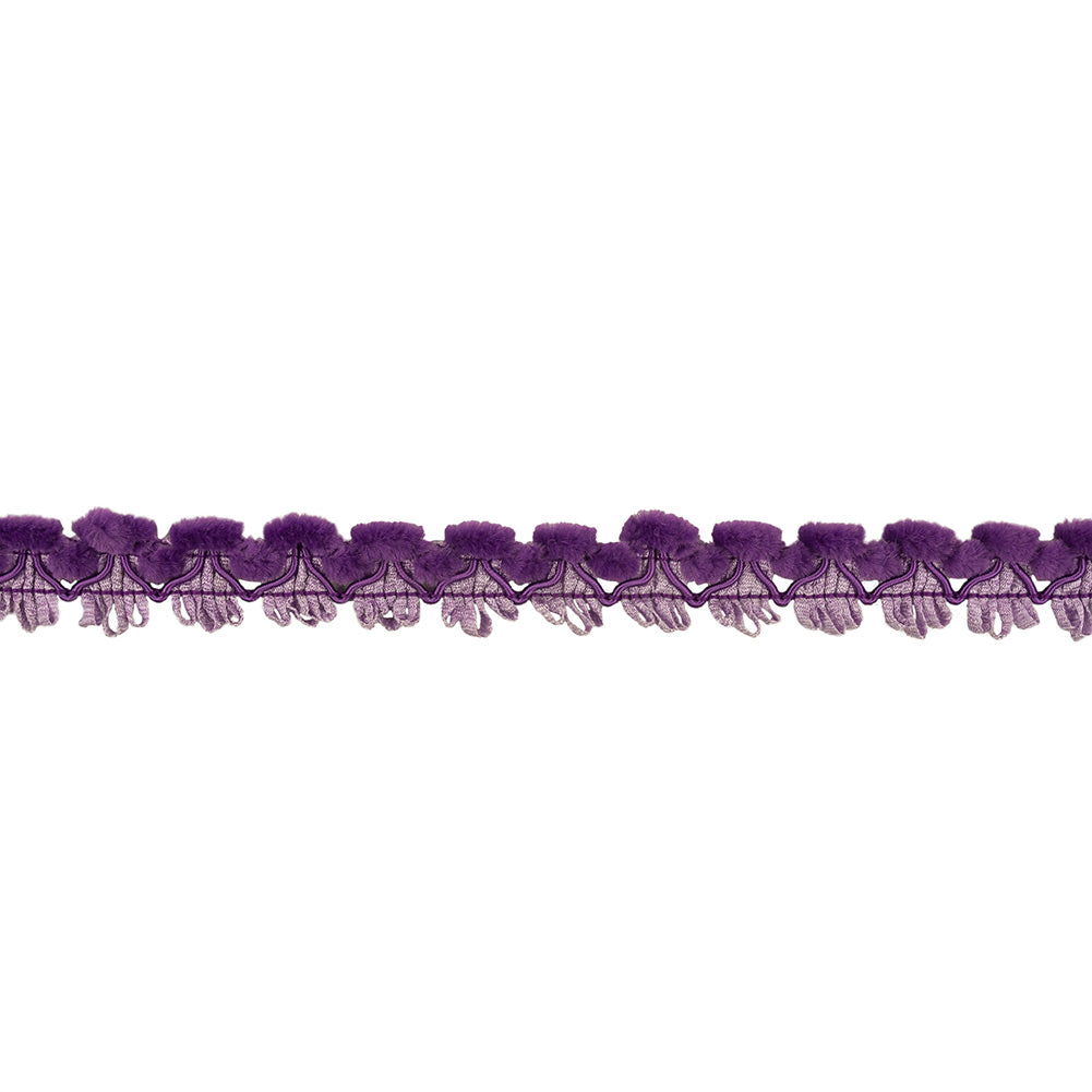 Purple Faux Fur and Picot Trios Cord Braided Trim - 0.875"
