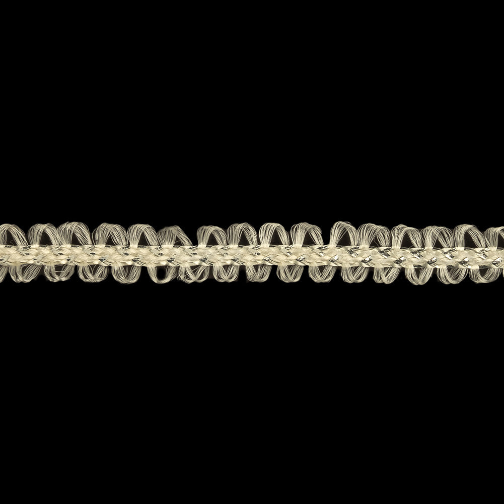 Cloud Dancer and Metallic Silver Loopy Braided Trim - 0.25" Detail