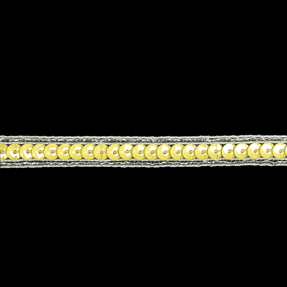 Lemon Single Row Sequins and Metallic Silver Stripes Trim - 0.375" Detail
