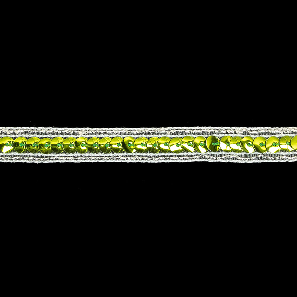 Lime Single Row Sequins and Metallic Silver Stripes Trim - 0.4375" Detail
