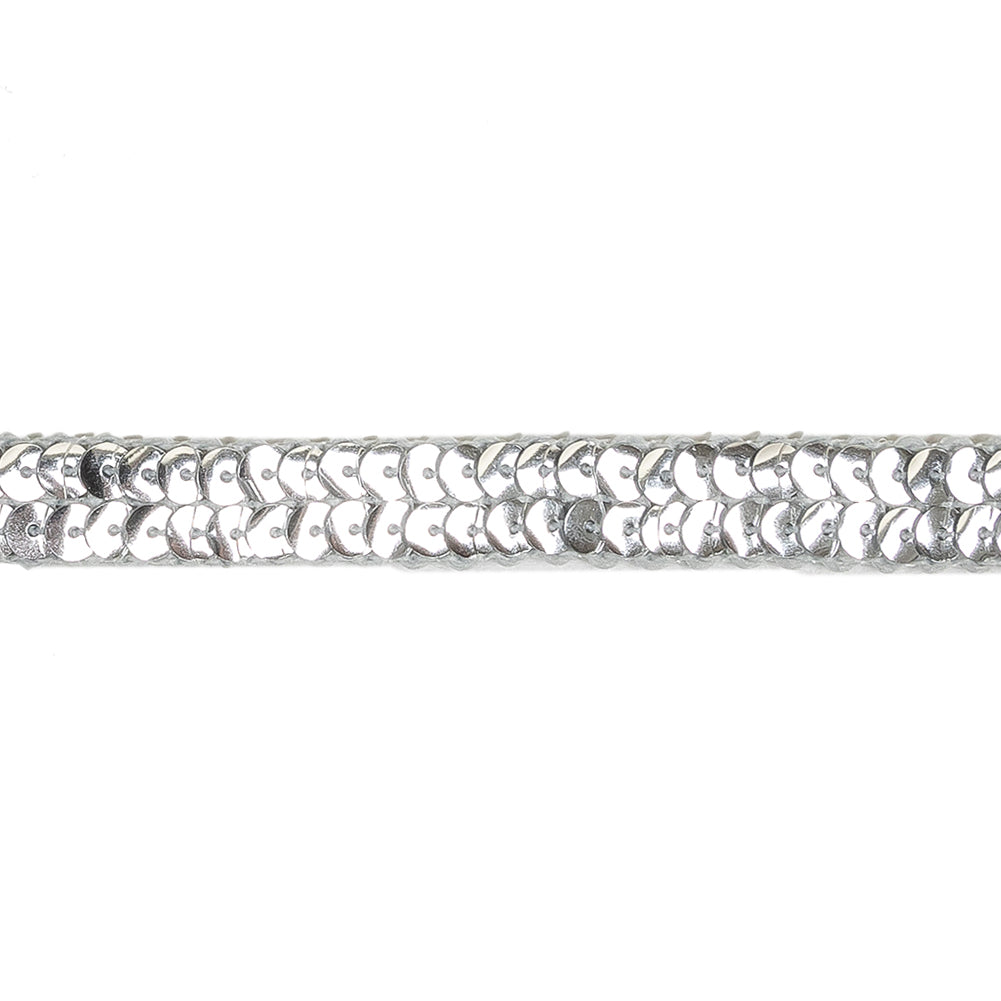 Metallic Silver Two Row Sequins Trim - 0.5" Detail