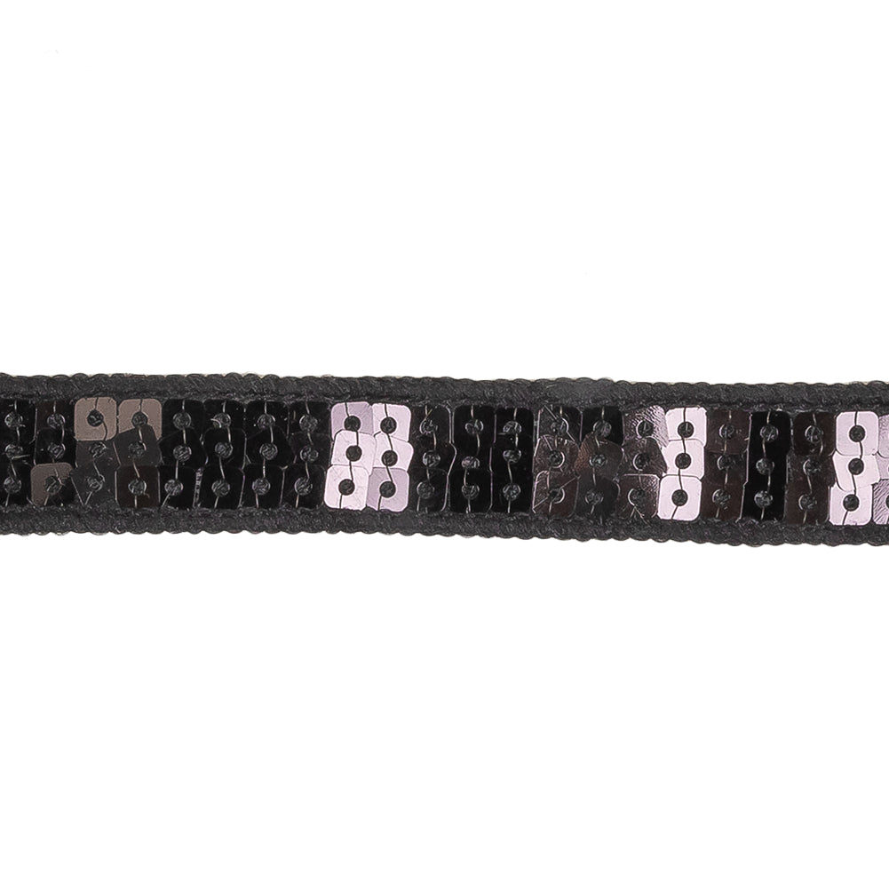 Black Three Row Square Sequins Trim on Tulle Backing - 0.625" Detail