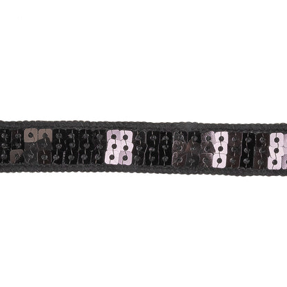 Black Three Row Square Sequins Trim on Tulle Backing - 0.625" Detail