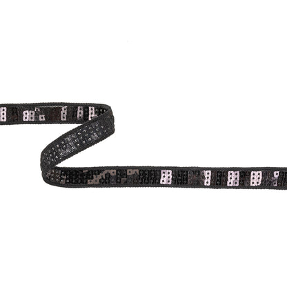 Black Three Row Square Sequins Trim on Tulle Backing - 0.625"
