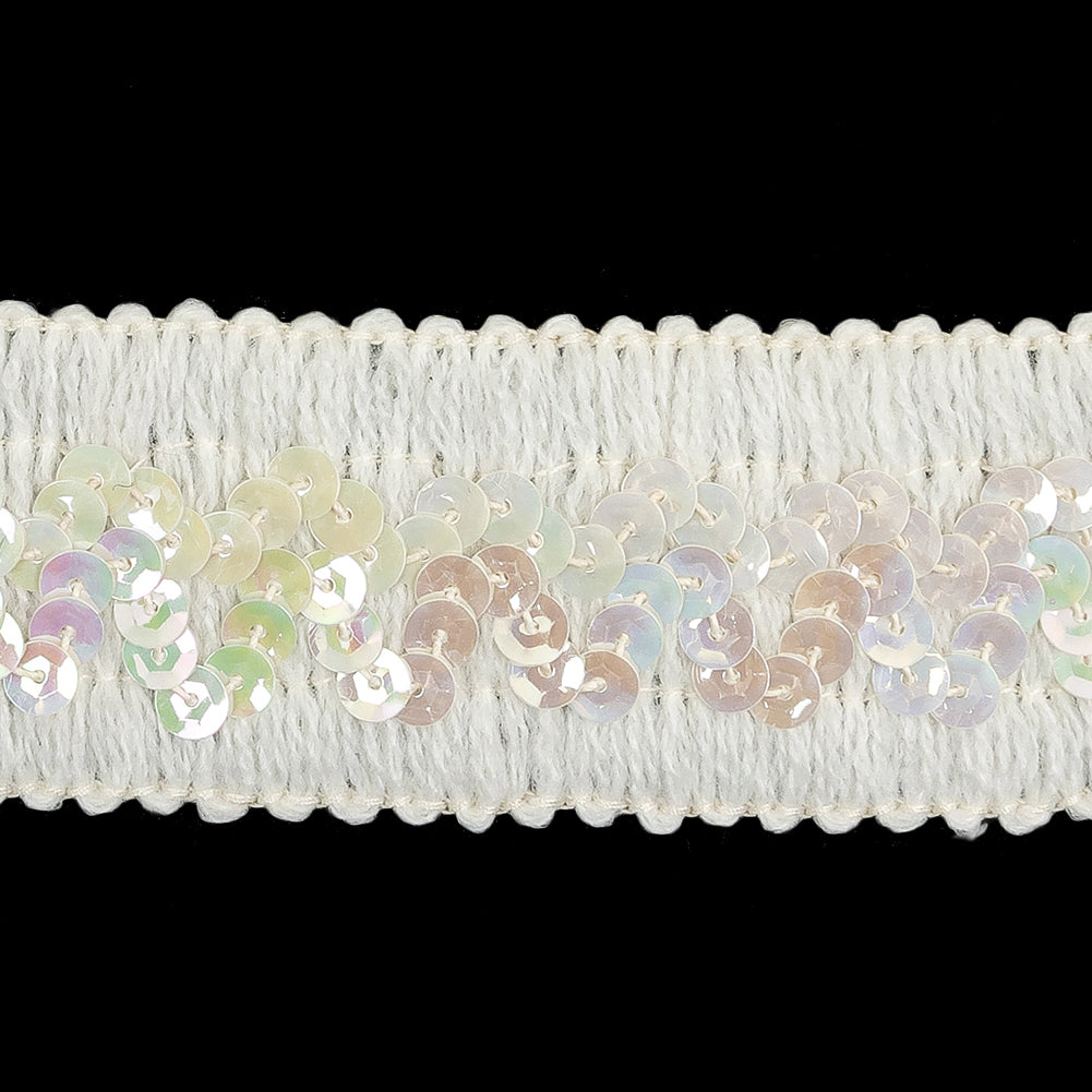 White Braided Trim with Iridescent White Sequins - 1.75" Detail