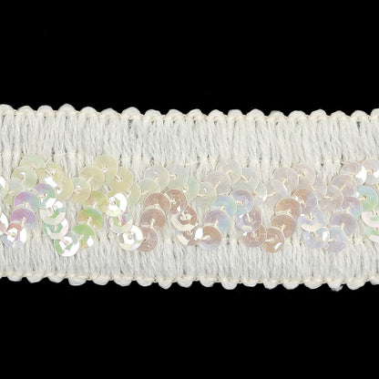 White Braided Trim with Iridescent White Sequins - 1.75" Detail