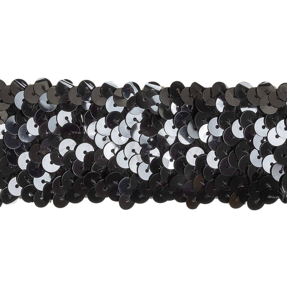 Black Four Row Stretch Sequins Trim - 1.5" Detail