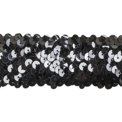 Black Four Row Stretch Sequins Trim - 1.5" Detail