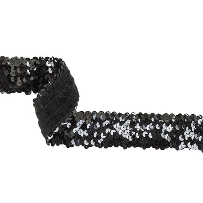 Black Four Row Stretch Sequins Trim - 1.5"