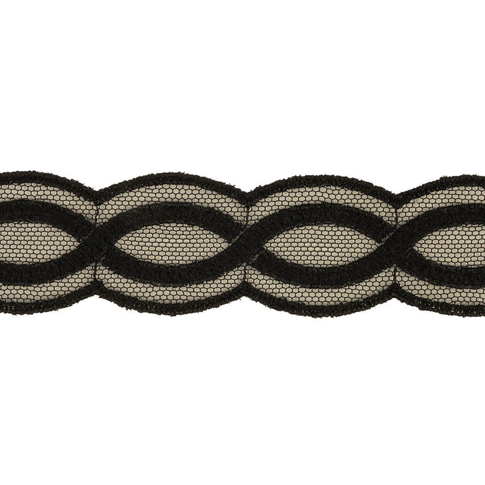 Caviar Twists Embroidered Lace Trim on Mesh - 1" Detail