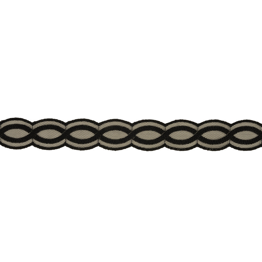 Caviar Twists Embroidered Lace Trim on Mesh - 1"