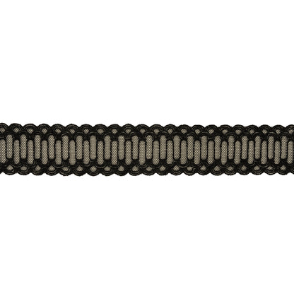 Black Scalloped Abstract Embroidered Lace Trim - 1.375"