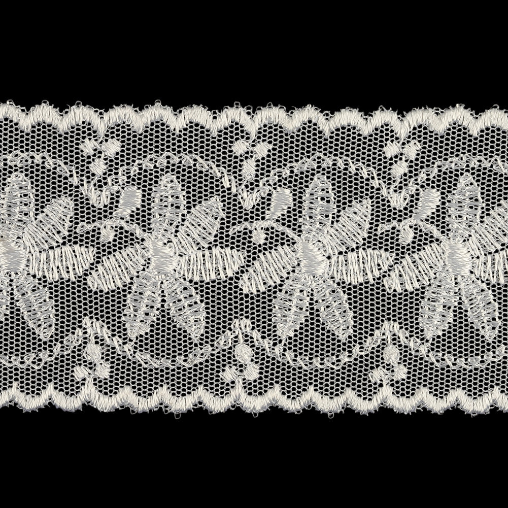 Luminous White Big Flowers Embroidered Lace Trim - 2" Detail