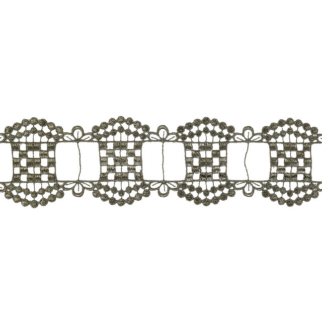 Olive Green Checks, Windows and Leaves Venise Lace Trim - 2.25"
