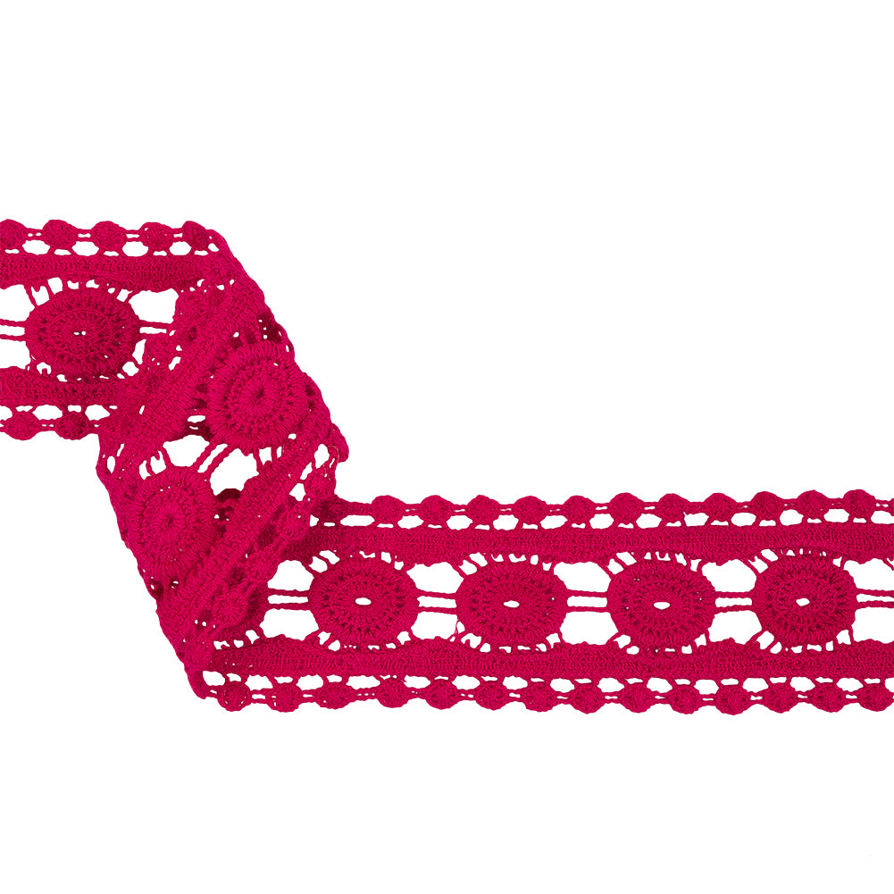 Magenta Circles Cotton Blend Crochet Lace Trim - 2"