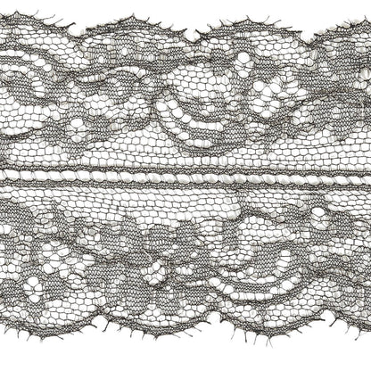 Black and Metallic Silver Floral Chantilly Lace Trim with Eyelash Fringe - 3.25" Detail