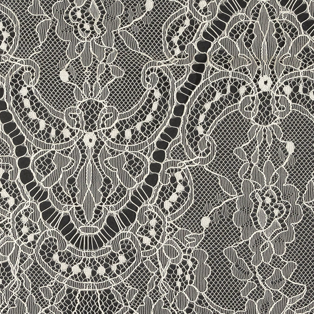White Alyssum Floral and Paisley Chantilly Lace Trim - 12" x 3yd Detail